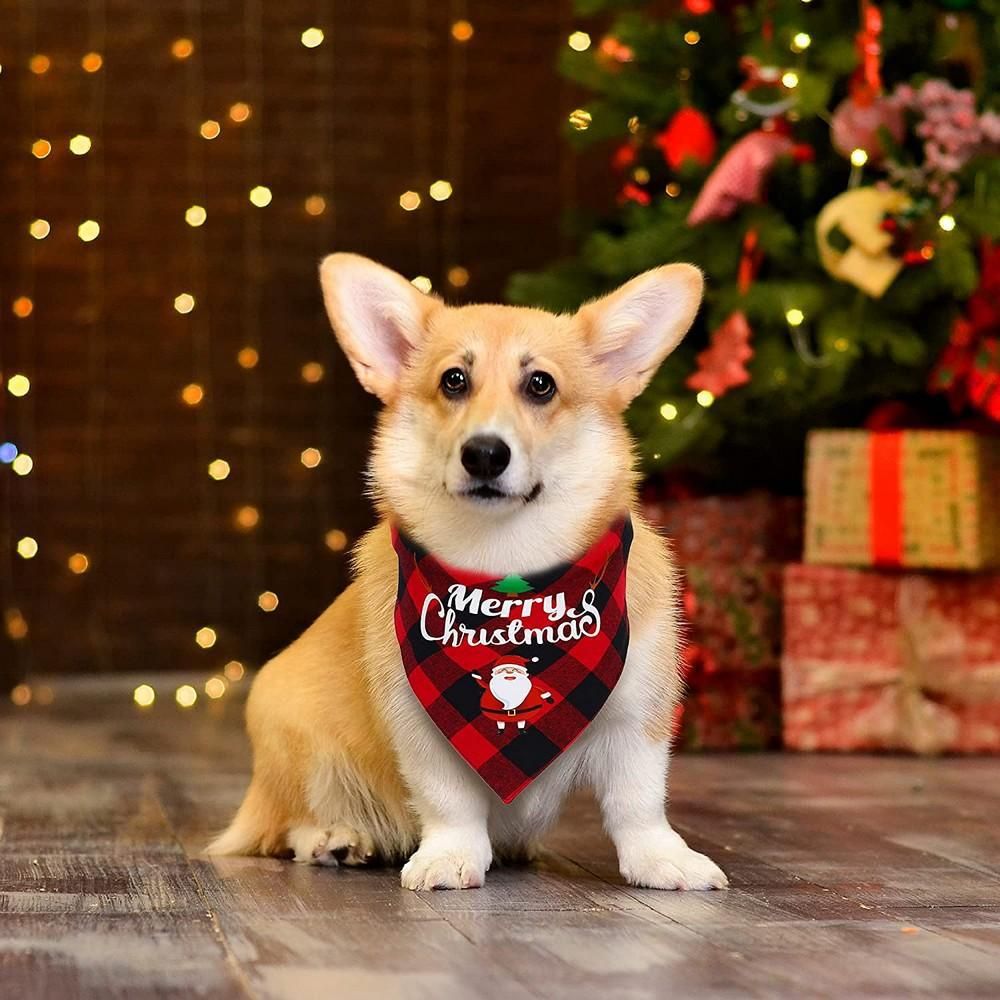 Christmas Pet Triangle Scarf Dog Bandana Pet Wearable Accessories Red Grid - Merry Christmas