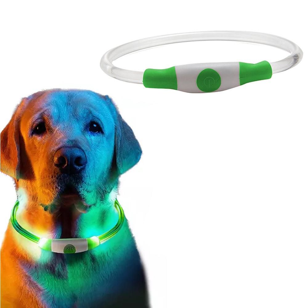 Light-Up Pet Dog Collars USB Rechargeable Pet Collar Adjustable Size Pet Collar Green - M
