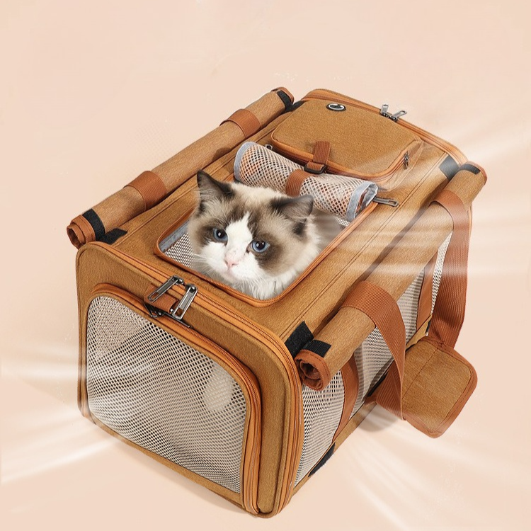 Multifunctional Pet Travel Bag: Large Capacity, Breathable, Portable, Handheld or Crossbody Pet Bag - Gray
