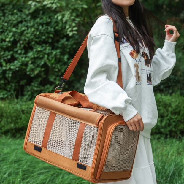 Multifunctional Pet Travel Bag: Large Capacity, Breathable, Portable, Handheld or Crossbody Pet Bag - Brown