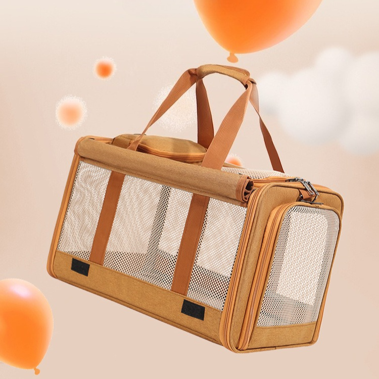 Multifunctional Pet Travel Bag: Large Capacity, Breathable, Portable, Handheld or Crossbody Pet Bag - Brown