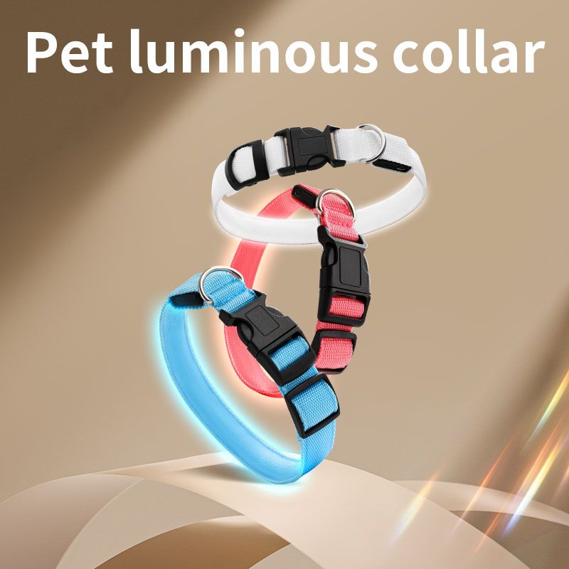 Pet LED Light-Up Collar, Large, Adjustable, USB Rechargeable, for Cats and Dogs, Nighttime Anti-Lost - Pink