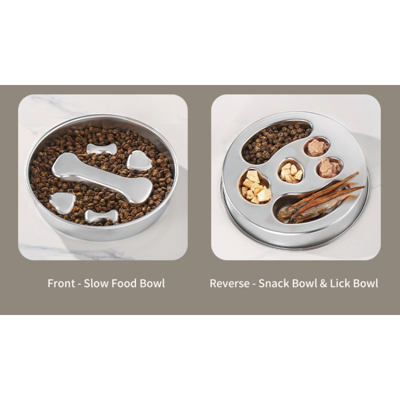 2-Piece Stainless Steel Slow Feeder Set for Pets, Reversible, for Cats and Dogs – Bone Design