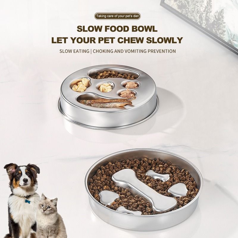 2-Piece Stainless Steel Slow Feeder Set for Pets, Reversible, for Cats and Dogs – Paw Design