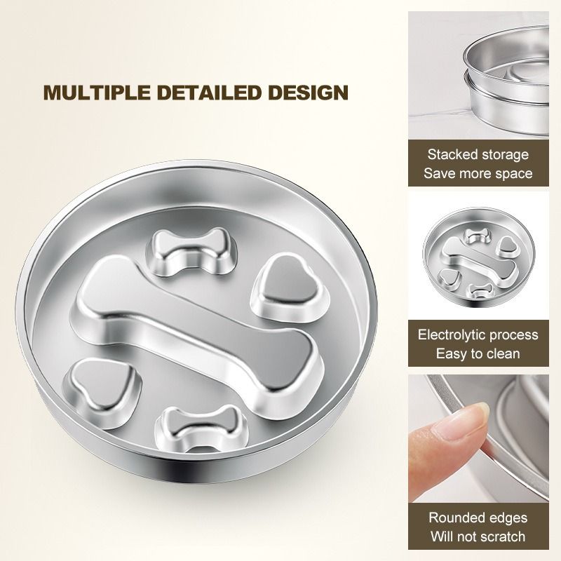 2-Piece Stainless Steel Slow Feeder Set for Pets, Reversible, for Cats and Dogs – Paw Design