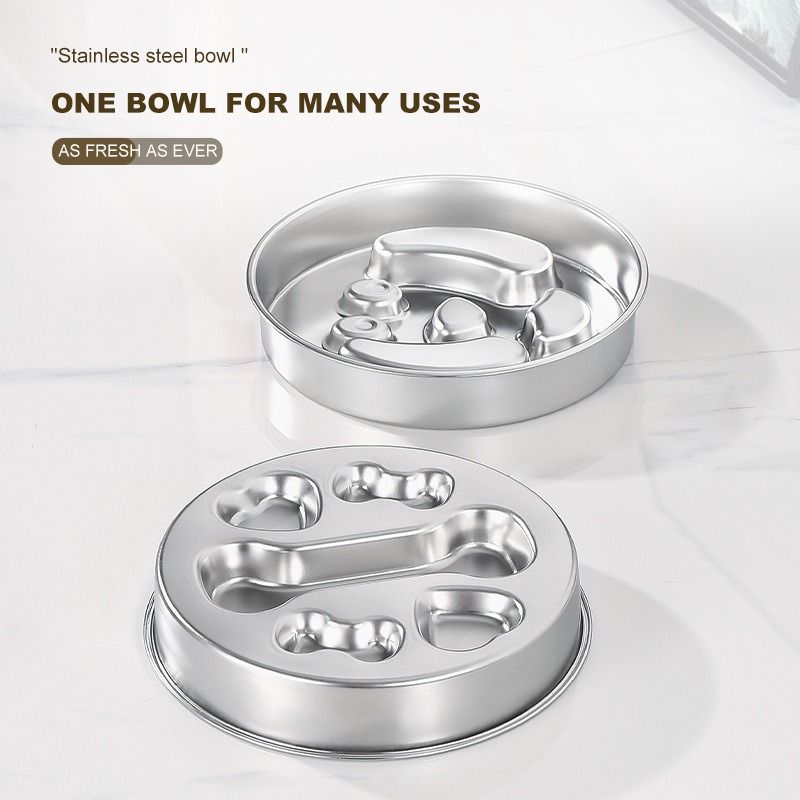 2-Piece Stainless Steel Slow Feeder Set for Pets, Reversible, for Cats and Dogs – Paw Design