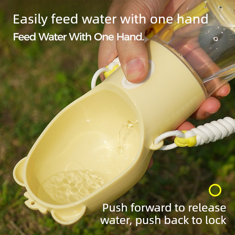 All-in-One Water and Food Pet Travel Cup, Portable Water Dispenser for Dogs and Cats – Yellow