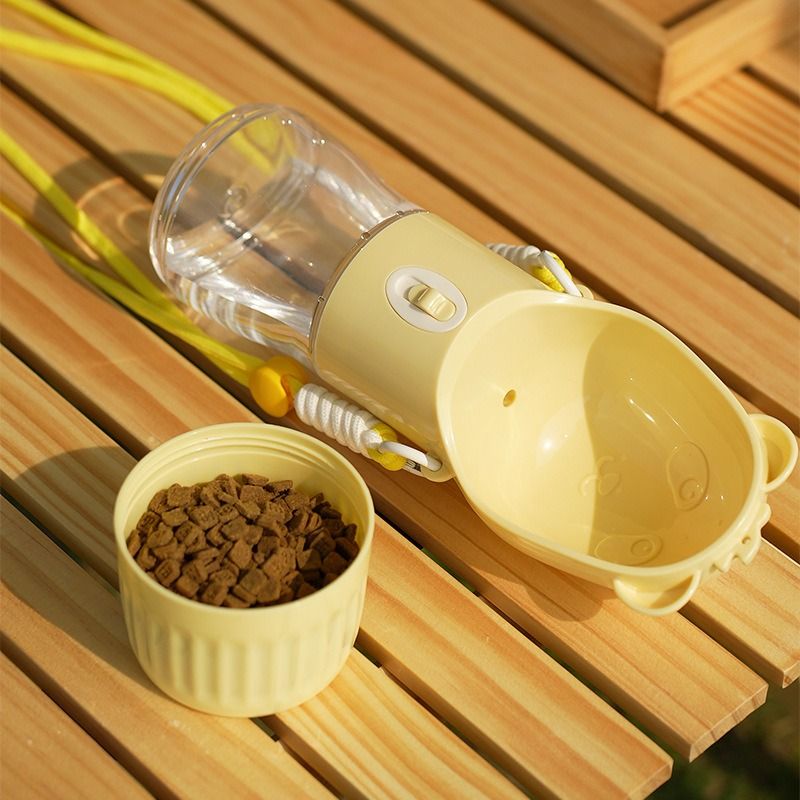 All-in-One Water and Food Pet Travel Cup, Portable Water Dispenser for Dogs and Cats – Yellow