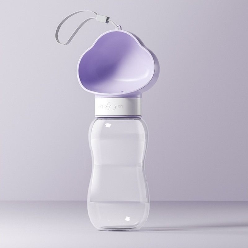 600ml Portable Pet Outdoor Water Cup, Leak-Proof Travel Water Dispenser - Purple