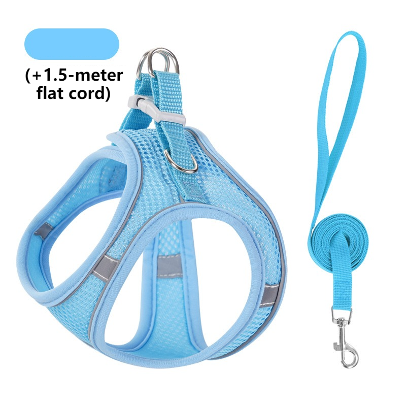 Breathable Reflective Pet Harness Set: Vest-Style Dog Harness + Leash - Blue-XXS