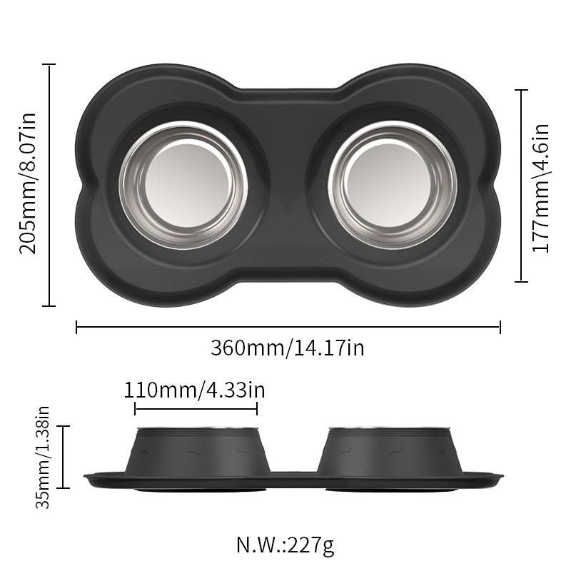 Anti Tip Stainless Steel Dog Bowl 2 in 1 Food Water Bowl