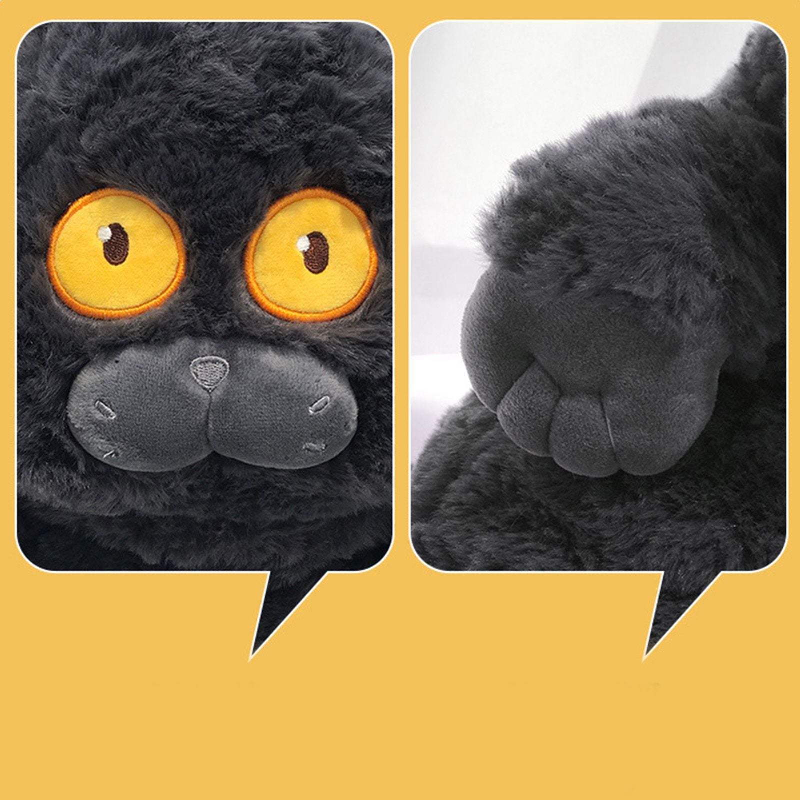 Cat Plush Toy Cute Soft Skin Friendly Fluffy Staring Short Plush Cat Hugging Sleeping Pillow for Home Black
