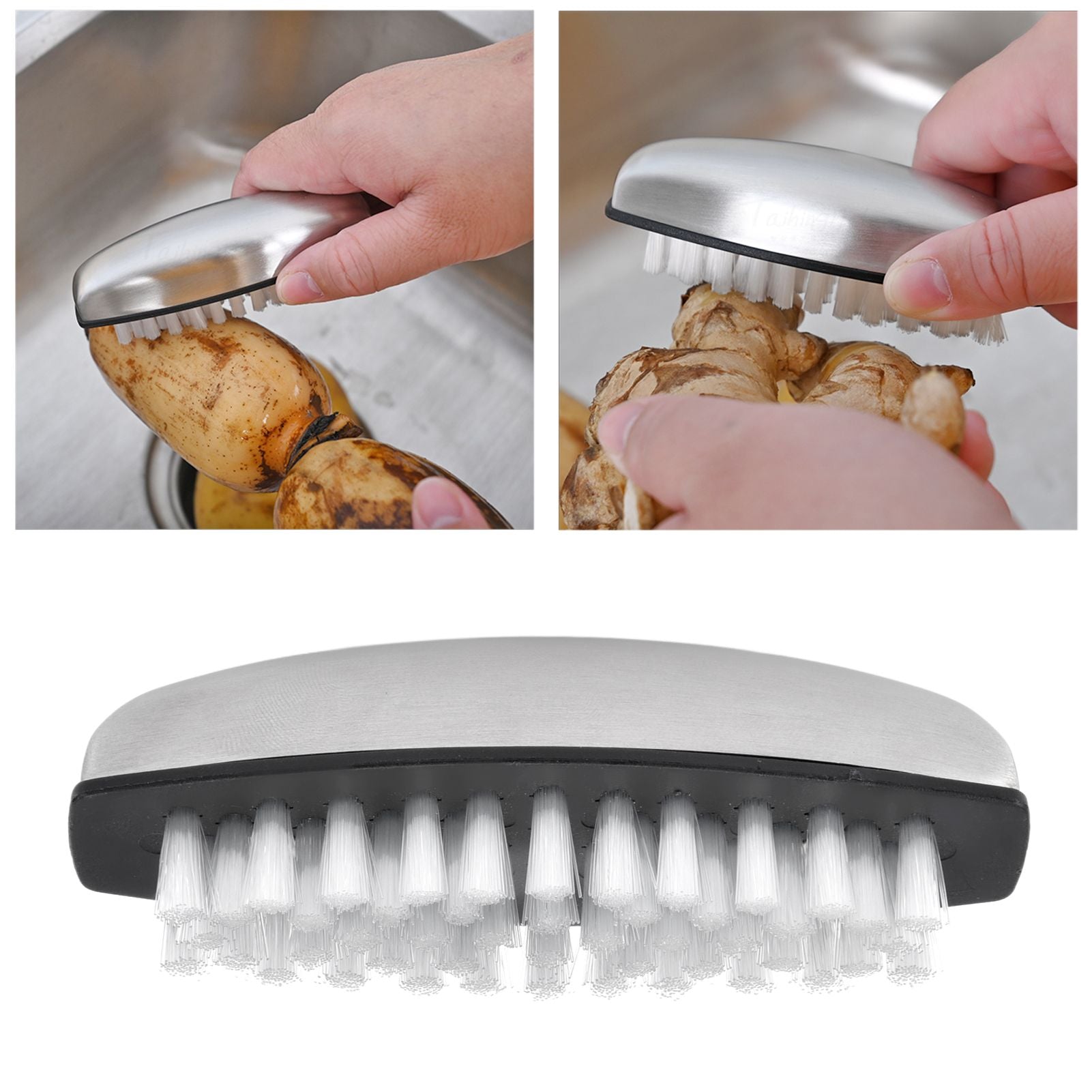 Fruit Vegetable Cleaning Brush 304 Stainless Steel Nylon Wool Multifunction Finger Nail Brush for Kitchen