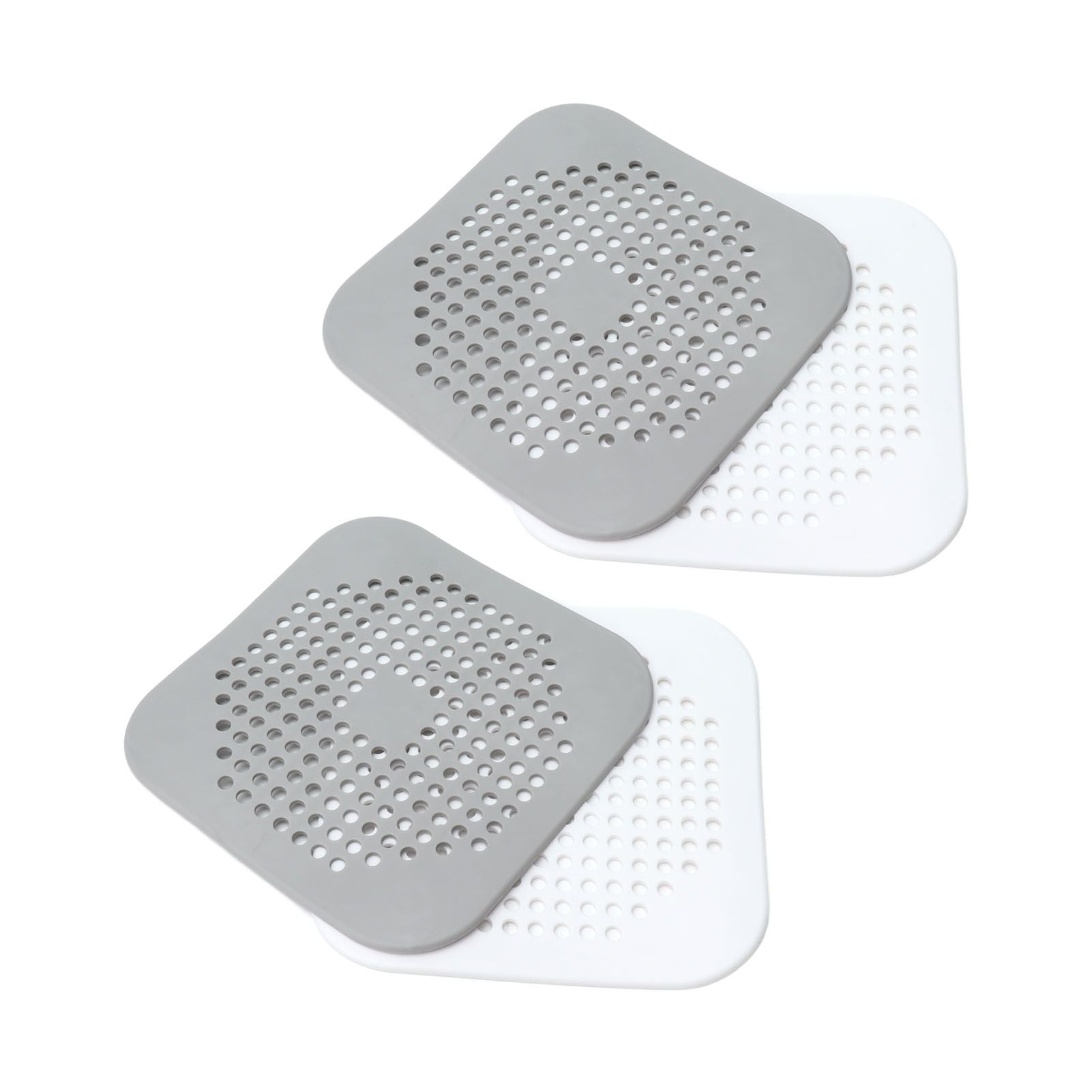 4 Pcs Drain Hair Catcher Square TPR Shower Hair Stopper with Suction Cup for Bathroom Bathtub Kitchen Grey and White