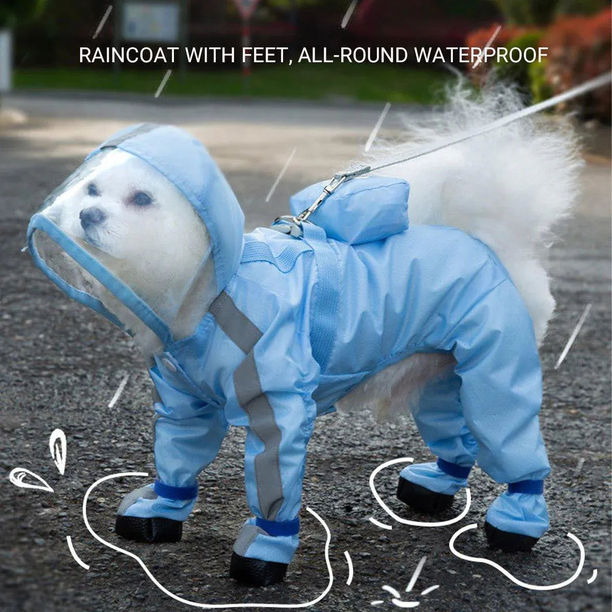 Waterproof Dog Raincoat with Feet Full Coverage Pet Rainy Clothes for Small Dogs - Blue - XXL