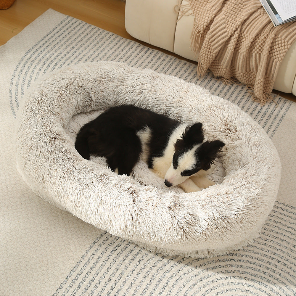 Fluffy Donut-Shaped Pet Bed- Soft, Cozy, and Anti-Anxiety for Dogs and Cats, Machine Washable Gradient Coffee Size:L 90*65*20cm