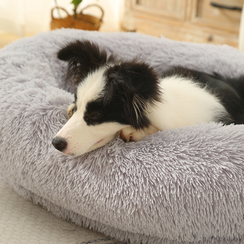 Fluffy Donut-Shaped Pet Bed- Soft, Cozy, and Anti-Anxiety for Dogs and Cats, Machine Washable Light Gray Size:M 75*55*18cm
