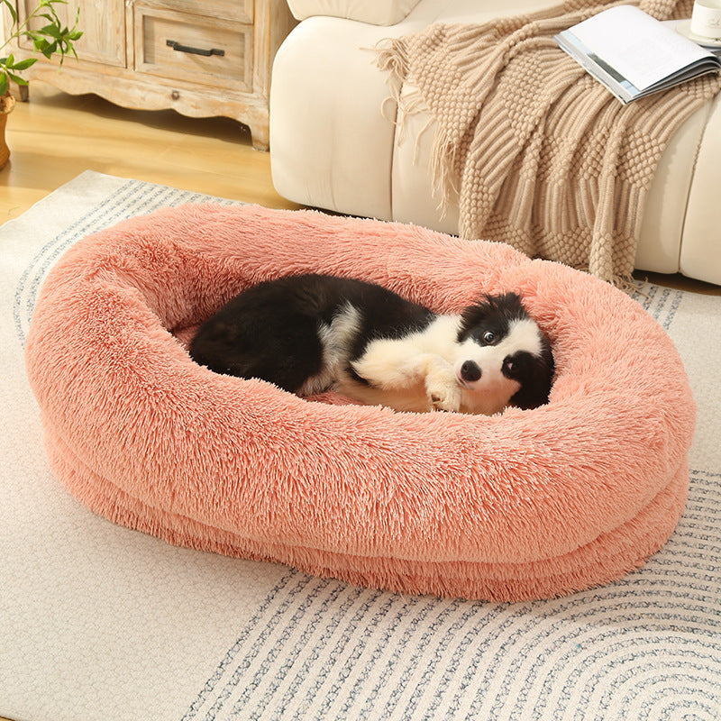Fluffy Donut-Shaped Pet Bed- Soft, Cozy, and Anti-Anxiety for Dogs and Cats, Machine Washable blush pink Size:L 90*65*20cm