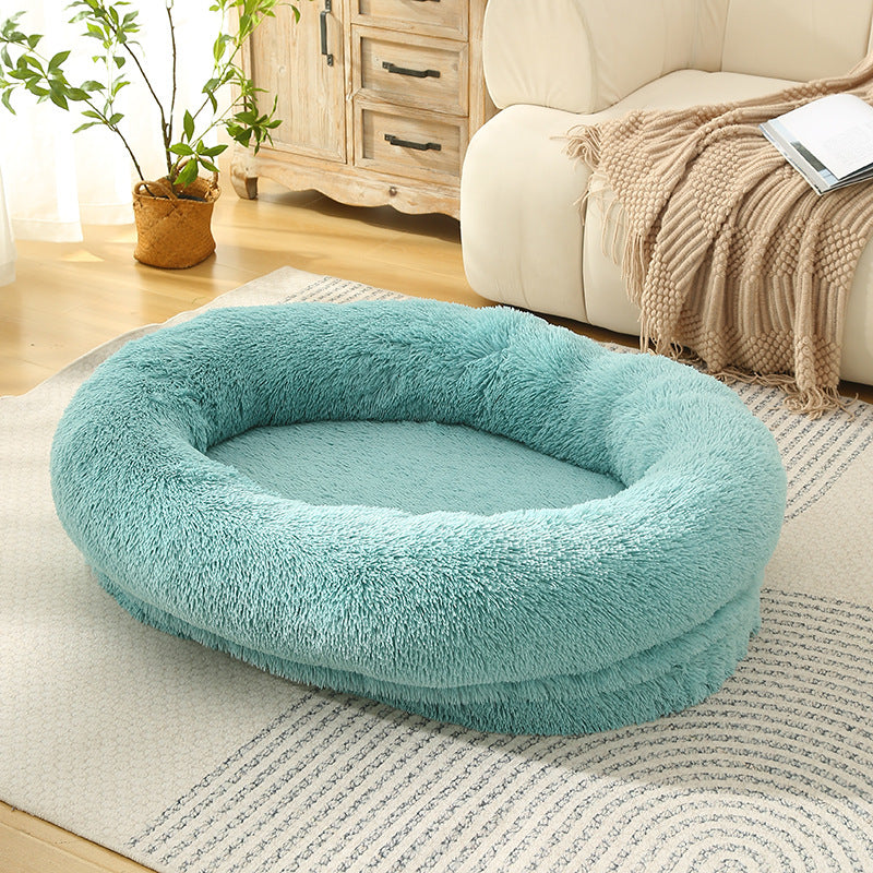 Fluffy Donut-Shaped Pet Bed- Soft, Cozy, and Anti-Anxiety for Dogs and Cats, Machine Washable Emerald Green Size:S 60*50*18cm