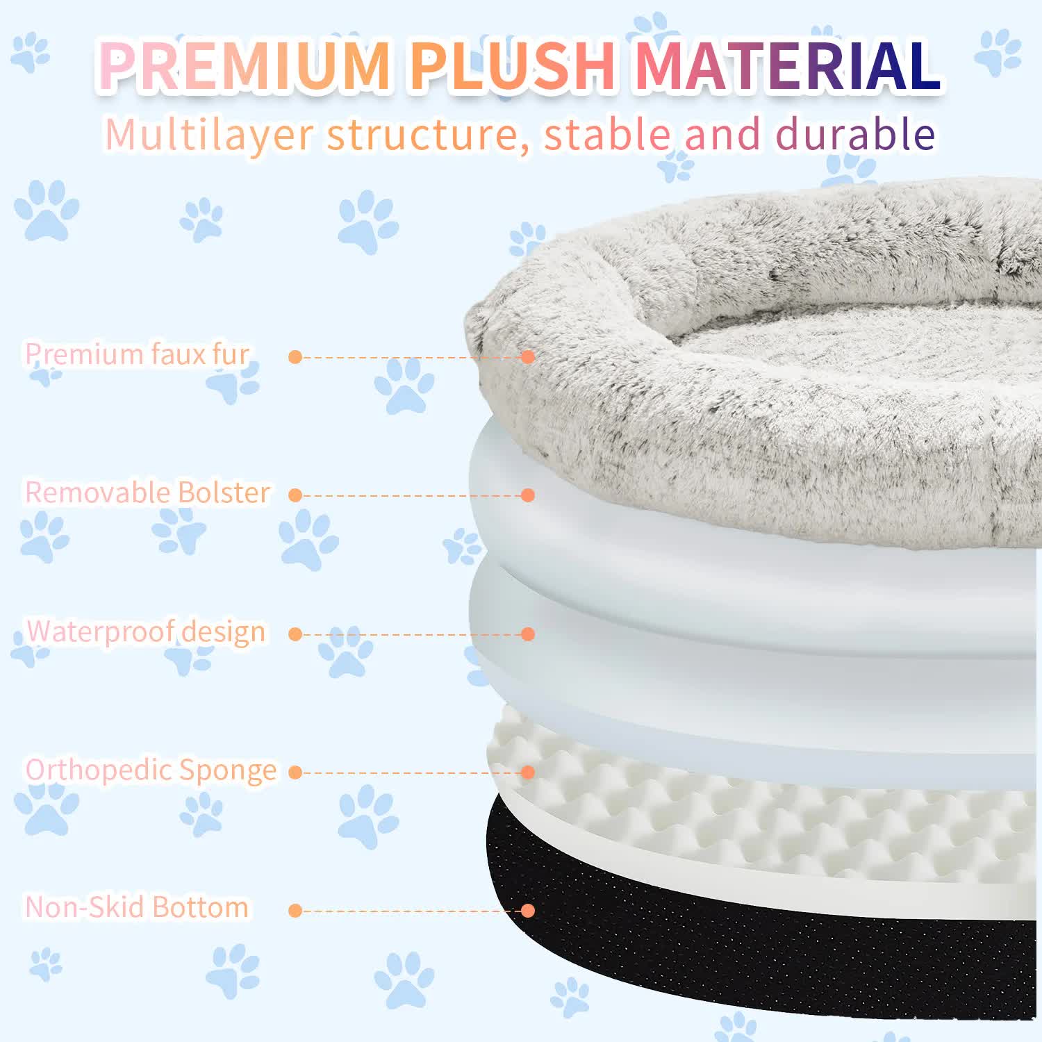 Fluffy Donut-Shaped Pet Bed- Soft, Cozy, and Anti-Anxiety for Dogs and Cats, Machine Washable White Size:L 90*65*20cm