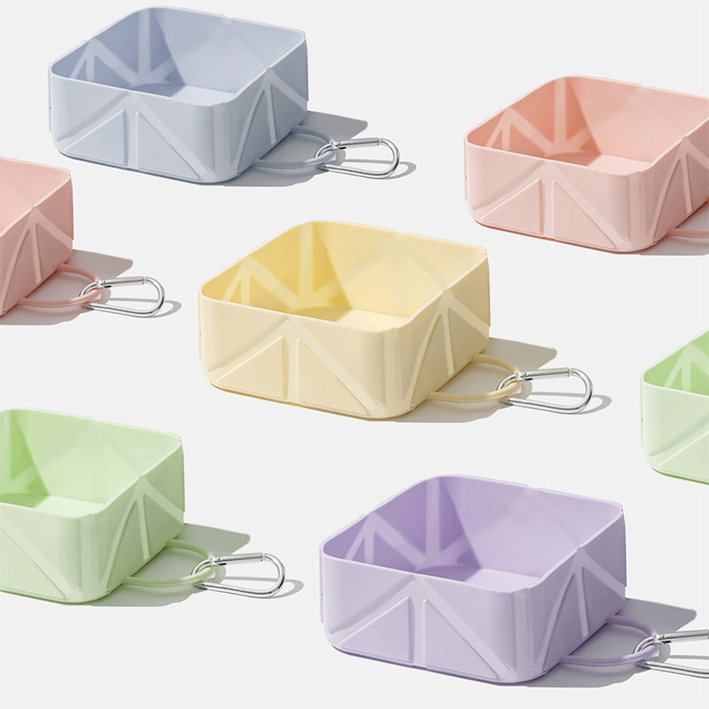 2 Pcs Green Portable 500ml Collapsible Square Pet Bowl - Silicone Travel Feeder with Carabiner Clip for Dogs & Cats - Lightweight for Camping & Hiking