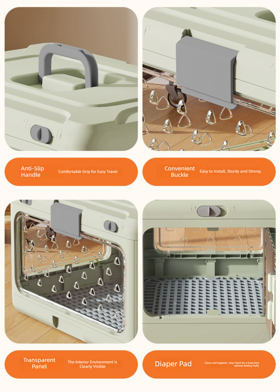 Green Premium Foldable Pet Carrier Crate - Breathable Aviation Travel Box for Cats & Small Dogs up to 10kg - Portable Car & Flight Transport Case