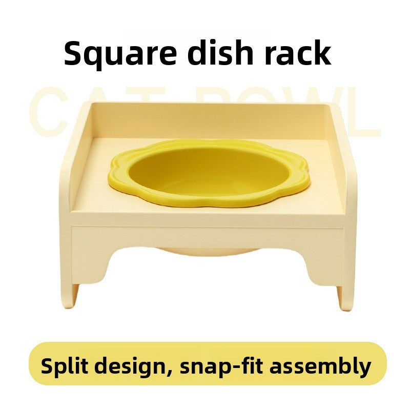 Yellow Ceramic Raised Cat Bowl with Splash Proof Stand 250ml Elevated Pet Feeder for Kittens and Small Dogs Modular Interlocking Design