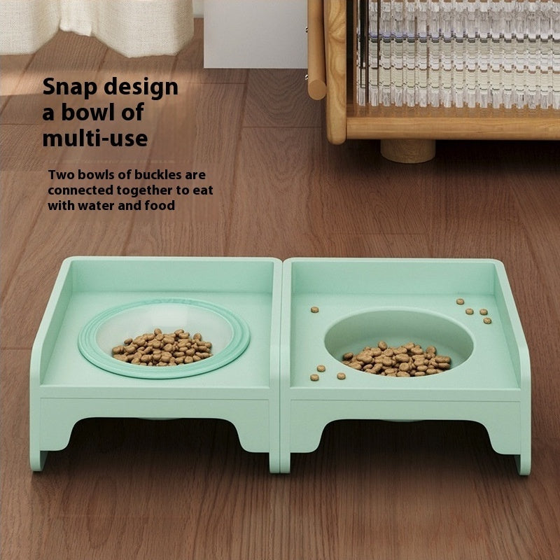 Yellow Ceramic Raised Cat Bowl with Splash Proof Stand 250ml Elevated Pet Feeder for Kittens and Small Dogs Modular Interlocking Design