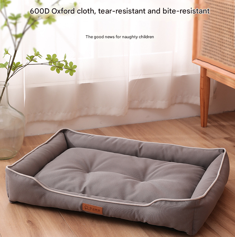 Light grey Rectangular Pet Bed with Removable Cooling Mat – Durable 600D Oxford Fabric Dog & Cat Bed, High-Rebound PP Cotton Filling, Non-Slip Base, for Medium to Large Breeds, Includes Free Cooling Pad(Size:L)