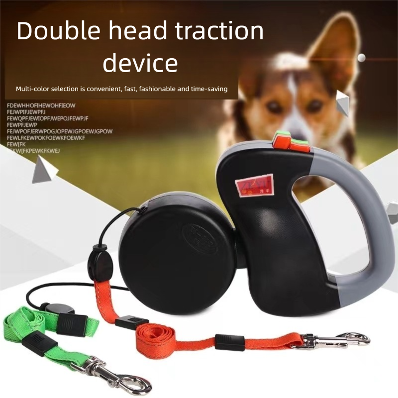 Brown Dual Retractable Dog Leash - Tangle-Free 360 Degree Rotation - Built-in LED Flashlight, Individual Brake and Lock System for Two Dogs, Safety for Night Walking and Outdoor Training
