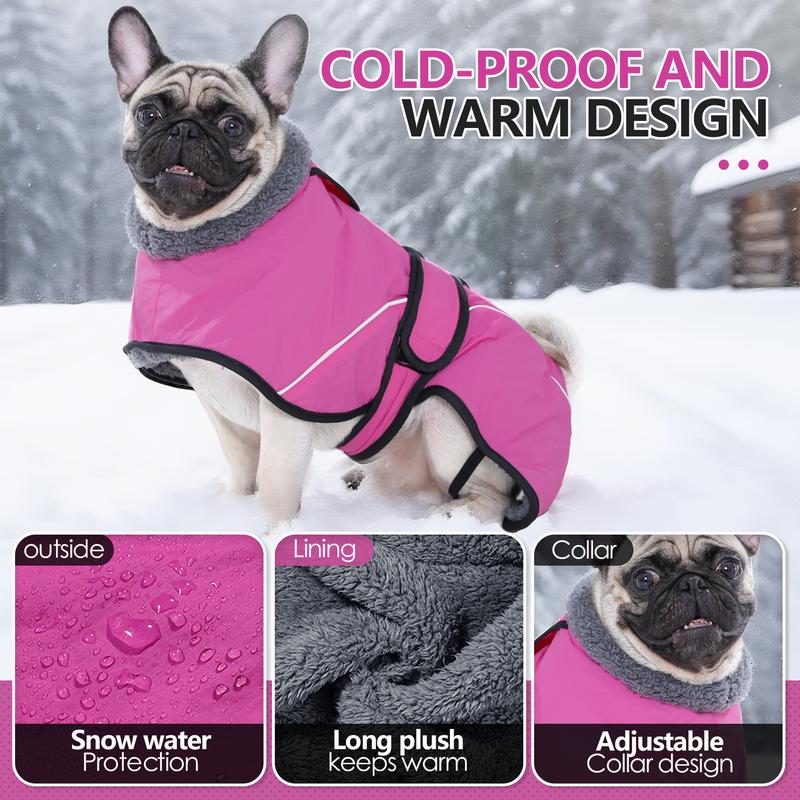 M Size Dark Blue Winter Waterproof Dog Puffer Vest with Adjustable Neckline / Belt and Leash Access - Reflective Long-Pile Fleece Lined Warm Cloak