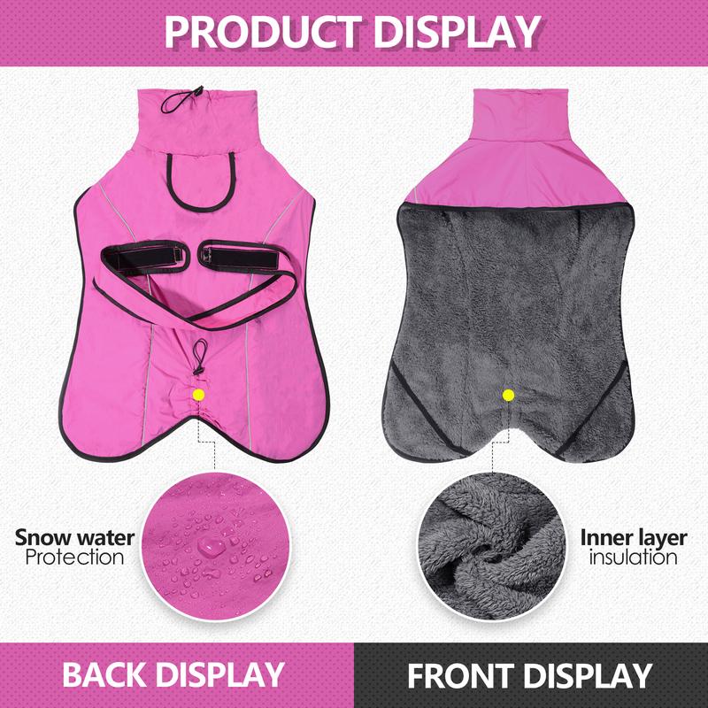 M Size Dark Blue Winter Waterproof Dog Puffer Vest with Adjustable Neckline / Belt and Leash Access - Reflective Long-Pile Fleece Lined Warm Cloak