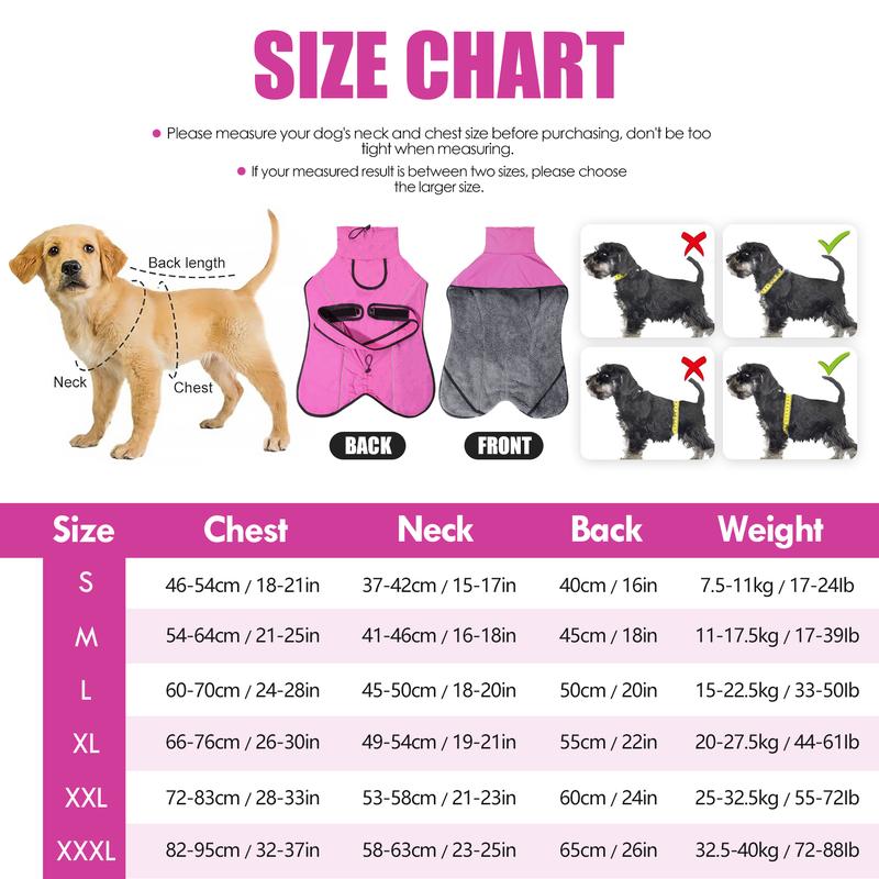 M Size Dark Blue Winter Waterproof Dog Puffer Vest with Adjustable Neckline / Belt and Leash Access - Reflective Long-Pile Fleece Lined Warm Cloak