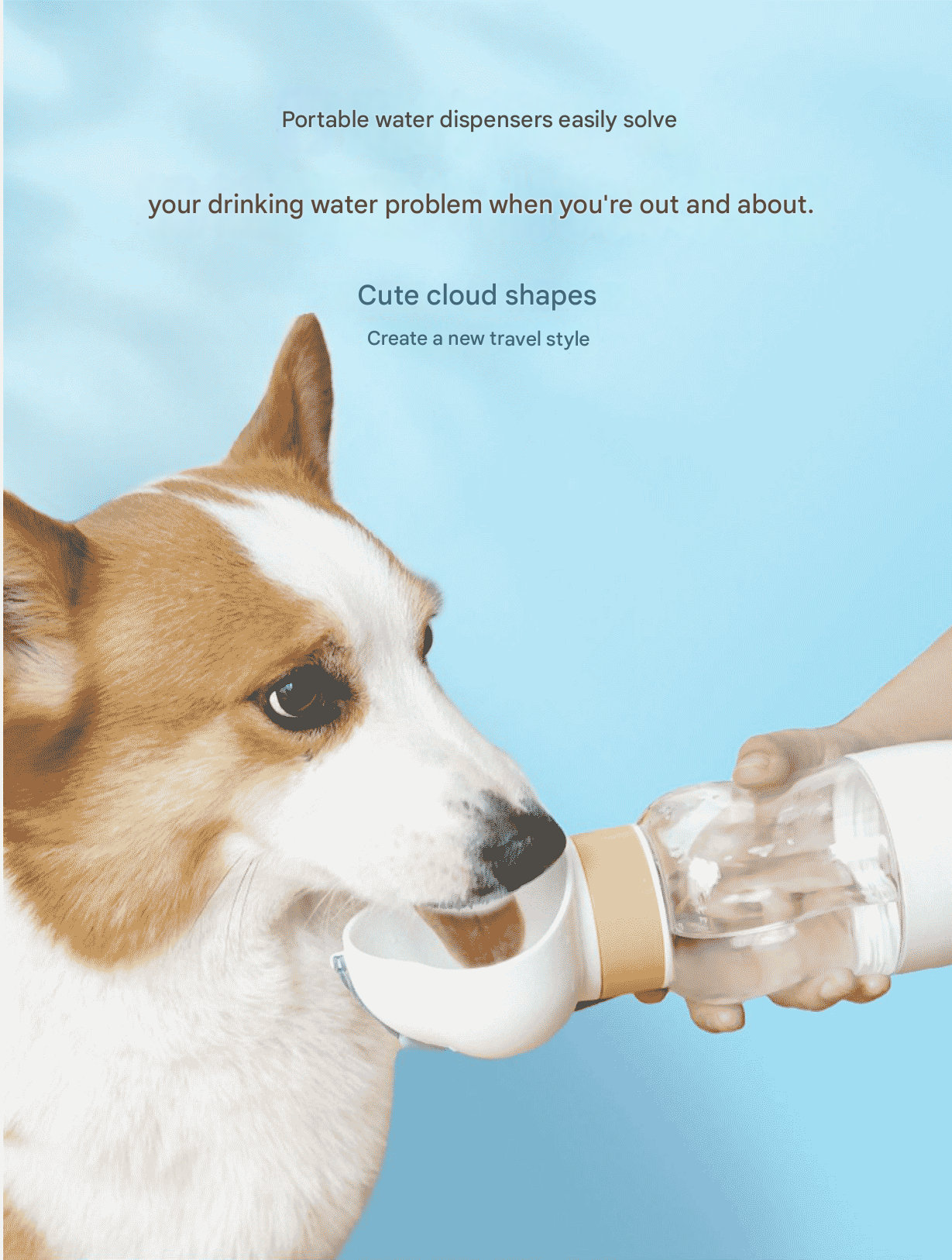 White 350ml Portable Dog Water Bottle - Leak-Proof Pet Travel Water Dispenser, Cloud-Shaped Drinking Bowl, Twist-to-Dispense Design, BPA-Free HIPS/PET Material for Walking Hiking Travel