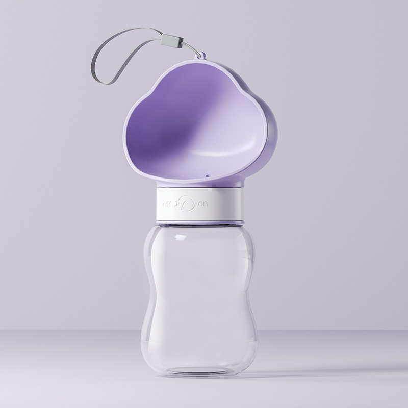 Purple 350ml Portable Dog Water Bottle - Leak-Proof Pet Travel Water Dispenser, Cloud-Shaped Drinking Bowl, Twist-to-Dispense Design, BPA-Free HIPS/PET Material for Walking Hiking Travel