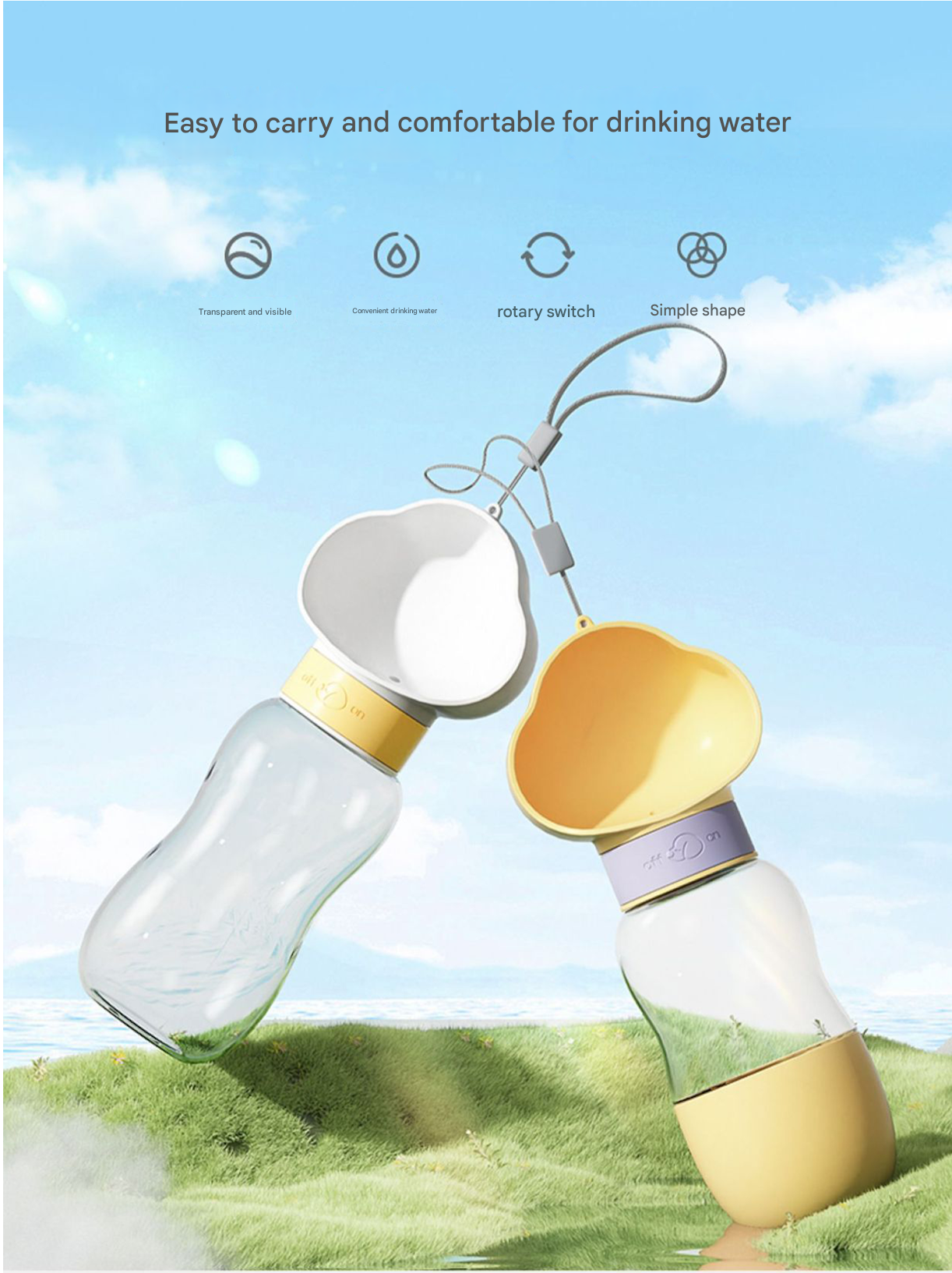 Purple 600ml Portable Dog Water Bottle - Leak-Proof Pet Travel Water Dispenser, Cloud-Shaped Drinking Bowl, Twist-to-Dispense Design, BPA-Free HIPS/PET Material for Walking Hiking Travel