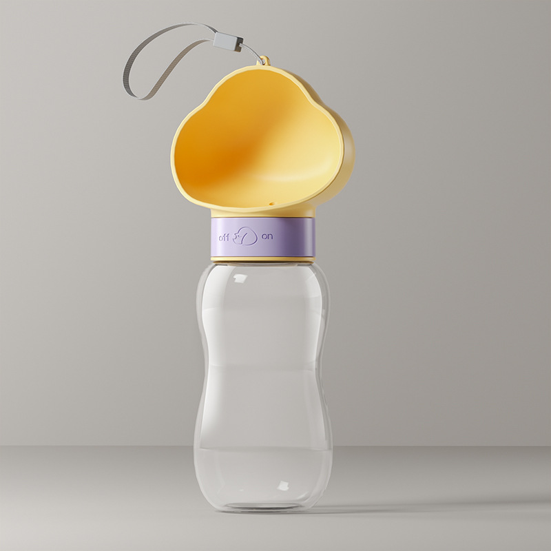 Yellow 650ml Portable Dog Water Bottle - Leak-Proof Pet Travel Water Dispenser, Cloud-Shaped Drinking Bowl, Twist-to-Dispense Design, BPA-Free HIPS/PET Material for Walking Hiking Travel