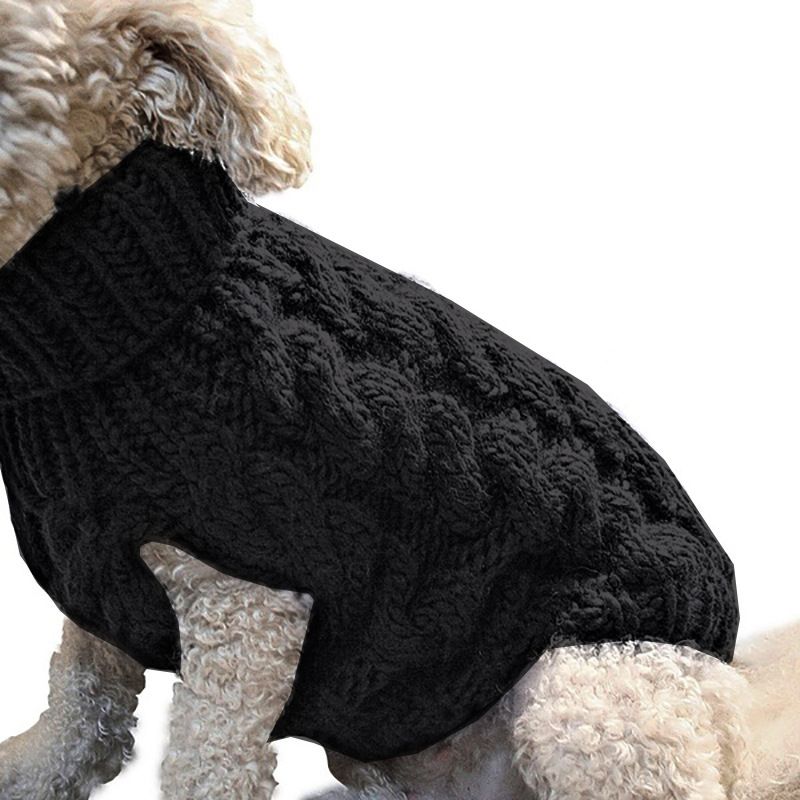 Black M size Cosy Cable Knit Dog Jumper - Warm Winter Pet Clothing, Soft High Neck Design, Small to Medium Dogs, Easy Wear Pullover Style, Ideal for Chilly Evenings and Outdoor Walks