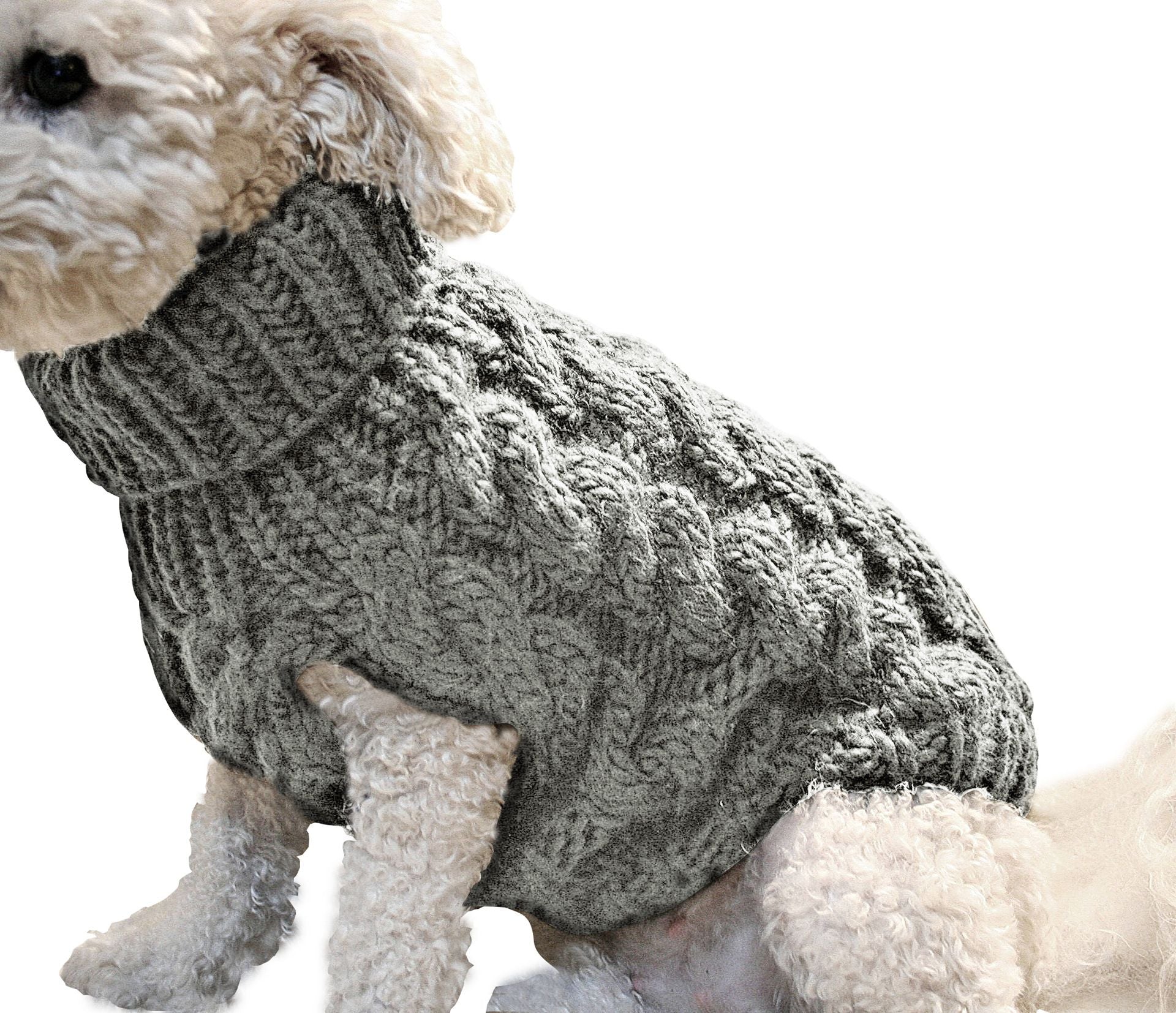 Grey M size Cosy Cable Knit Dog Jumper - Warm Winter Pet Clothing, Soft High Neck Design, Small to Medium Dogs, Easy Wear Pullover Style, Ideal for Chilly Evenings and Outdoor Walks