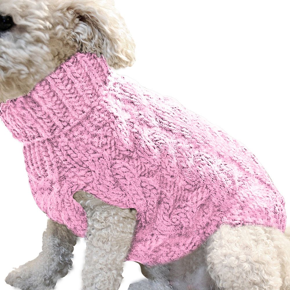 Pink M size Cosy Cable Knit Dog Jumper - Warm Winter Pet Clothing, Soft High Neck Design, Small to Medium Dogs, Easy Wear Pullover Style, Ideal for Chilly Evenings and Outdoor Walks