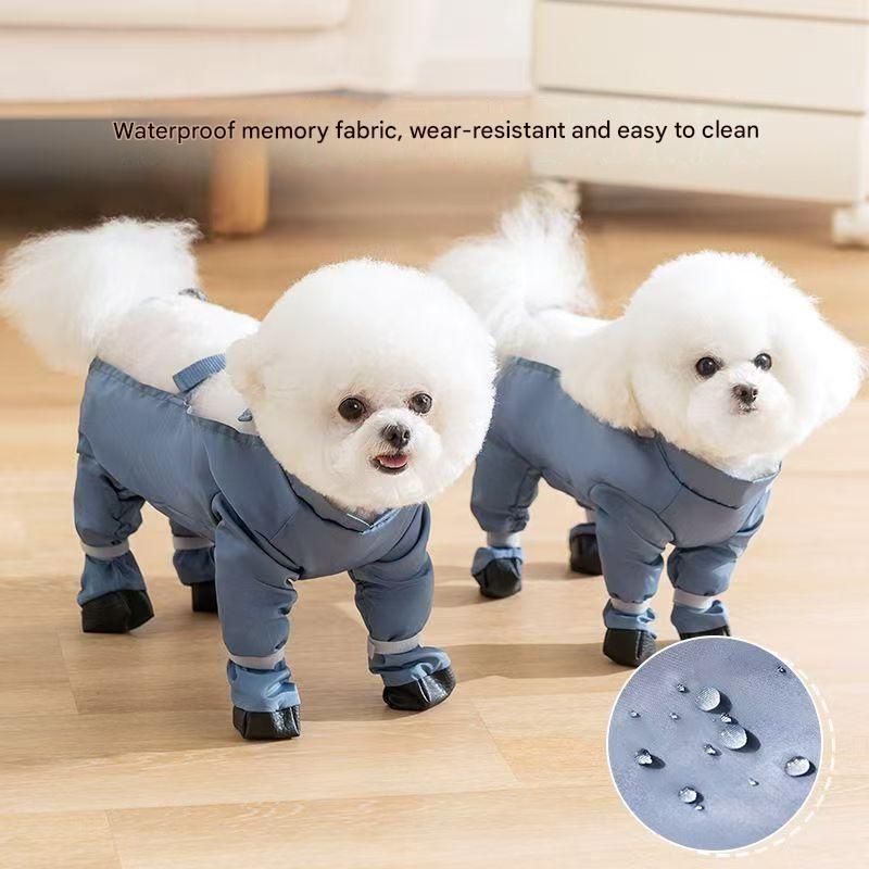 Grey M size Pet Waterproof Full-Body Dust-Proof Pants with Belly Coverage - Adjustable Straps, 4-Leg Protection for Small Dogs, Easy Clean Outdoor Wear