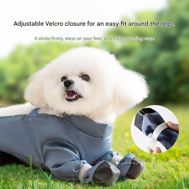 Grey XL size Pet Waterproof Full-Body Dust-Proof Pants with Belly Coverage - Adjustable Straps, 4-Leg Protection for Small Dogs, Easy Clean Outdoor Wear