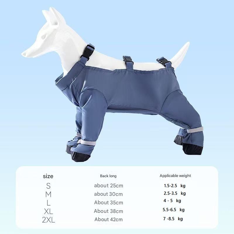 Grey XL size Pet Waterproof Full-Body Dust-Proof Pants with Belly Coverage - Adjustable Straps, 4-Leg Protection for Small Dogs, Easy Clean Outdoor Wear