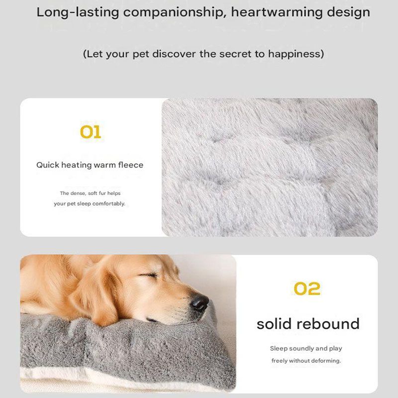 Grey Large Plush Dog Bed - Extra Thick Winter Warmth, Machine Washable & Non-Slip Pet Mat for Large Dogs (90cm)
