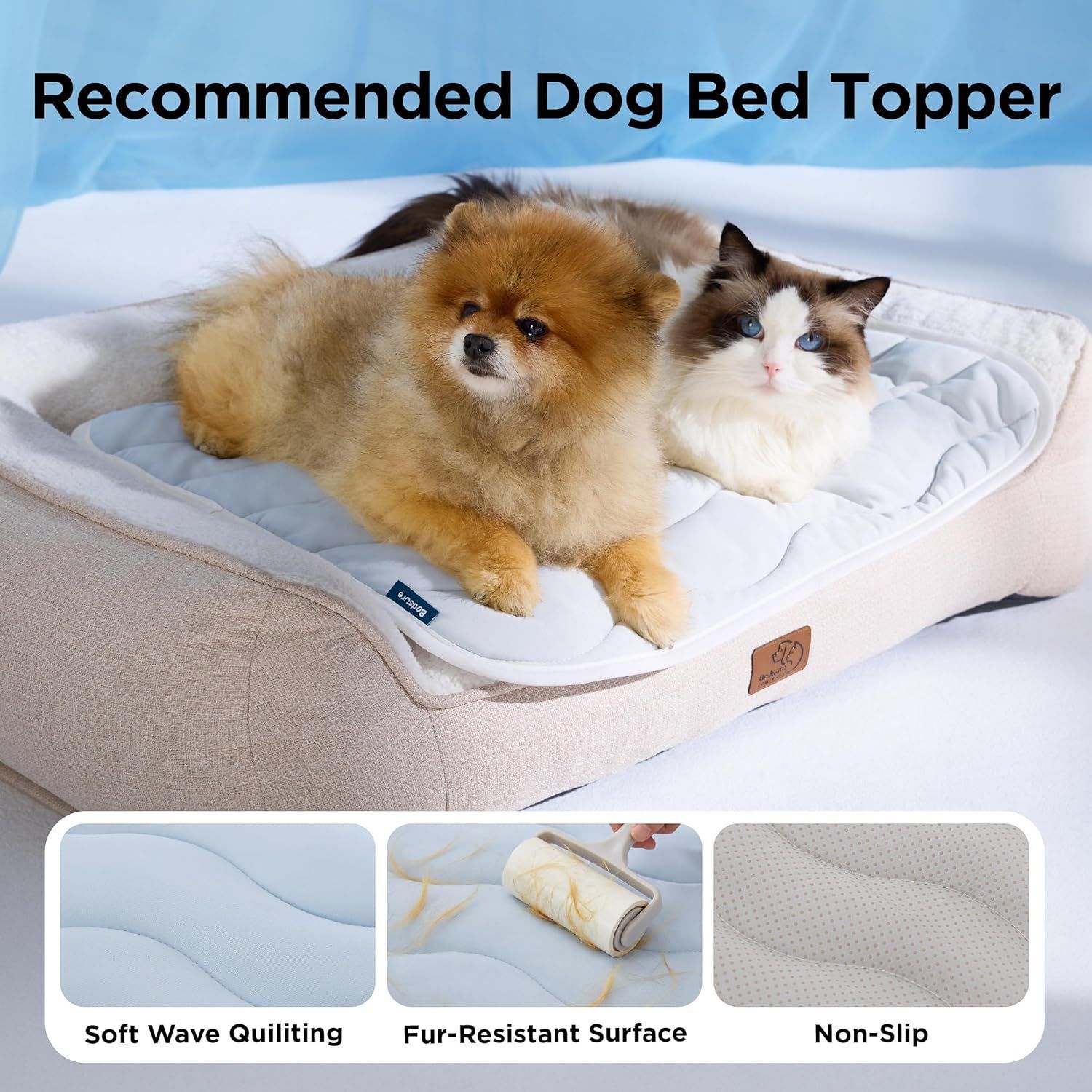 122 x 71 CM Blue Premium Wave Quiltied Pet Cooling Mat - Washable Self-Cooling Blanket with Anti-Stick Hair Surface & Non-Slip Base for Cats Dogs and Human Versatile Use