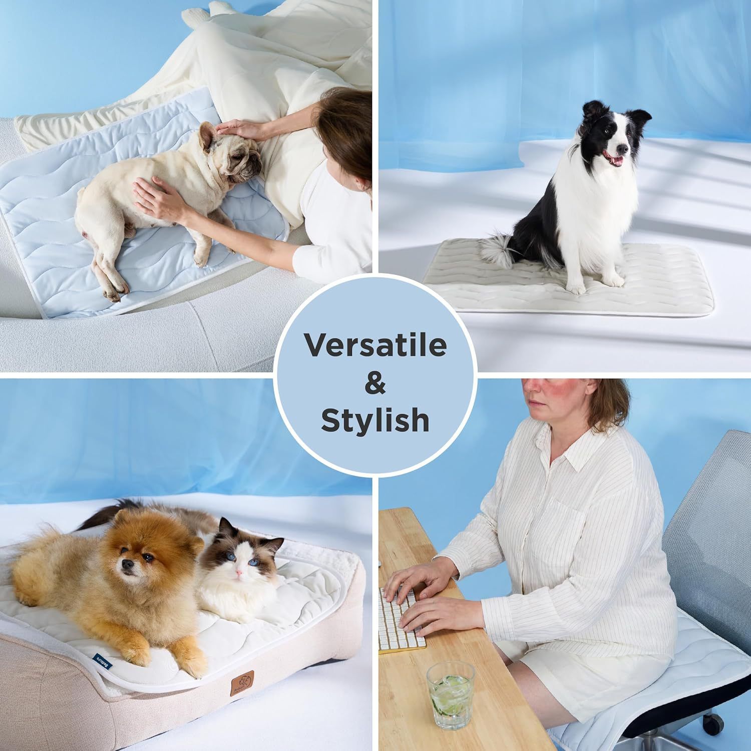 91 x 58 CM Grey Premium Wave Quiltied Pet Cooling Mat - Washable Self-Cooling Blanket with Anti-Stick Hair Surface & Non-Slip Base for Cats Dogs and Human Versatile Use