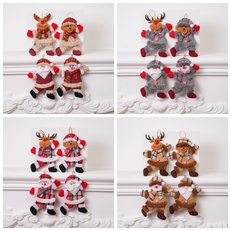 4-Piece Christmas Hanging Plush Ornaments Set - Khaki Santa Claus, Snowman, Reindeer & Bear Tree Decor, Christmas in July, Winter Christmas, Yulefest, Secret Santa Gift
