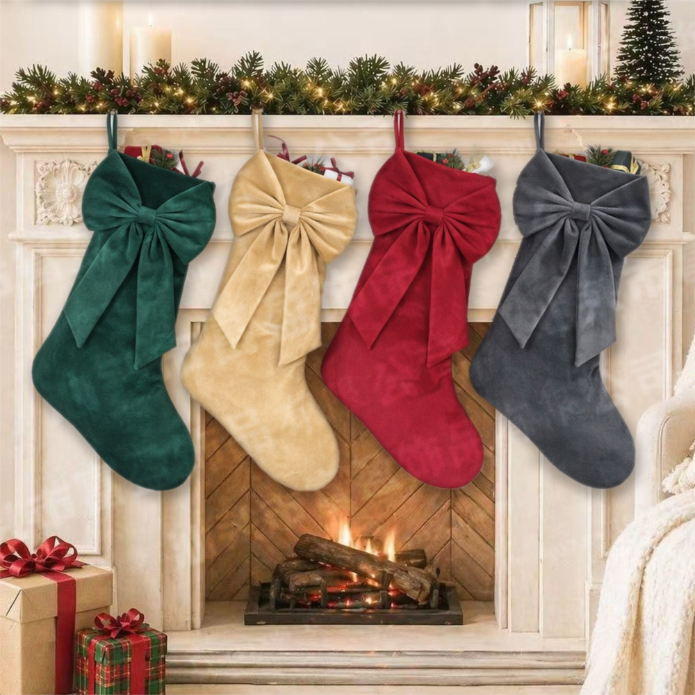 18 Inch Oversized Red Luxury Velvet Christmas Stocking with Bow & Loop, Fireplace Hanging Gift Bag, Holiday Mantel Decor and Present Holder