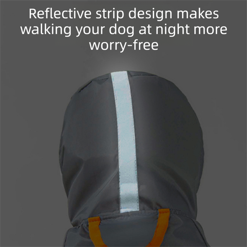 Grey and Orange L size Dog Raincoat with Leash Access and Transparent Hood - Waterproof Full Body Pet Rain Suit for Small and Medium Dogs, Reflective Trim, Removable Tail Cover, Outdoor Walking Apparel