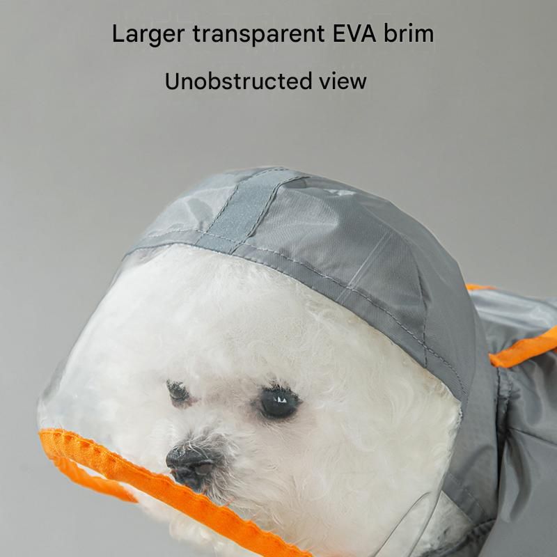 Grey and Orange L size Dog Raincoat with Leash Access and Transparent Hood - Waterproof Full Body Pet Rain Suit for Small and Medium Dogs, Reflective Trim, Removable Tail Cover, Outdoor Walking Apparel